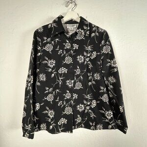 Pendleton Womens Black White Floral Button-Up Shirt Size 12P Long Sleeve Casual